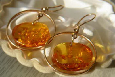 Russian Soviet silver rose gold plated 925 Amber earrings veab005
